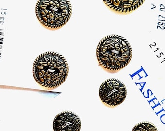 Buttons Goldtone or Silver, Metal, Oxidized Appearance, Floral Design