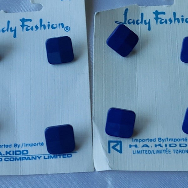 Blue Buttons, Indigo, 11mm, Square, Set of 8 buttons, Vintage