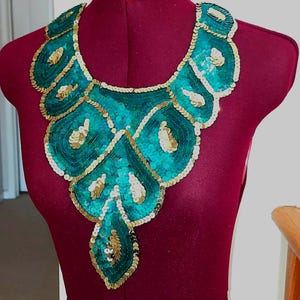 Sequin Bodice Applique, Peacock Feather Design, Vintage