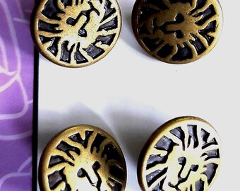 Brass Buttons, Lion Head, Shanks, 15mm, set of 6, vintage