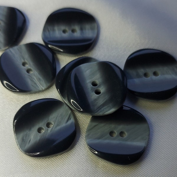 Square Buttons, Black-Grey, Marbled, Vintage