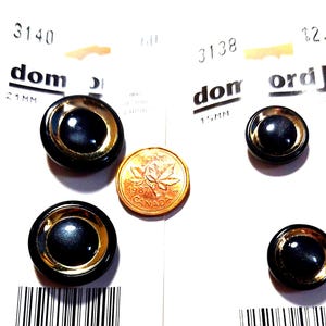 Black Buttons - Gold Rims, Round, with tunnel shanks and rims