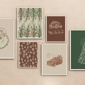 Neutral Christmas print set, vintage christmas art bundle, set of 9, holiday gallery wall