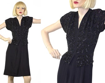 1940s rayon dress, sequin dress, true vintage dress, art deco dress, ww2 dress, 40s dress, pin up dress