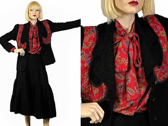 Koos Van Den Akker Vintage Skirt Suit Quilted Jacket Tiered