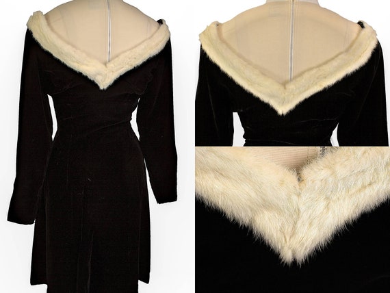 Ceil chapman, 1940s dress, velvet dress, fur coll… - image 6