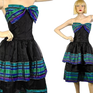 Victor Costa, vintage prom dress, 1980s party dress, Victor Costa dress, 80s prom dress, black corset dress, homecoming dress