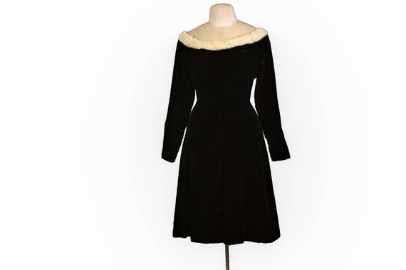 Ceil chapman, 1940s dress, velvet dress, fur coll… - image 2