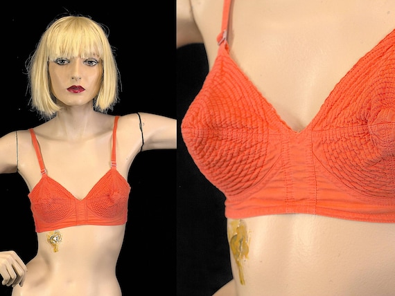 Vintage Bullet Bra, Coral, Bullet Bra, Brassiere, 1950s Bullet Bra