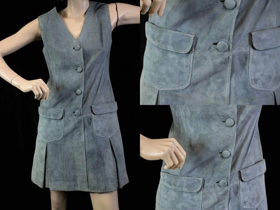 70s mini dress,  suede dress,   grey mini dress, … - image 5