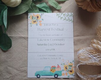 Harvest Festival Invitation Template, editable and printable.
