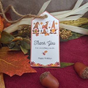 Printable Fall Gnome Thank You Tag | Instant Download | Party favors or goody bags for teachers, students, coworkers etc.