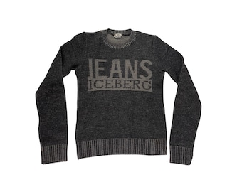 Authentic Vintage 90s Iceberg Jeans Gray Logo Wool Sweater - Women’s XS – Fitted