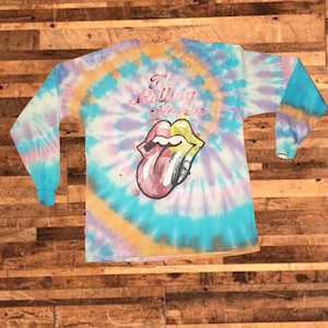 Custom Rolling Stones Pastel Spiral Tongue Tie-Dye T-Shirt - Adult Size: S - Officially Licensed