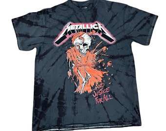 METALLICA Justice for All - Camiseta con efecto tie-dye en espiral color carbón / negro - Tallas para adultos - Unisex - Con licencia oficial