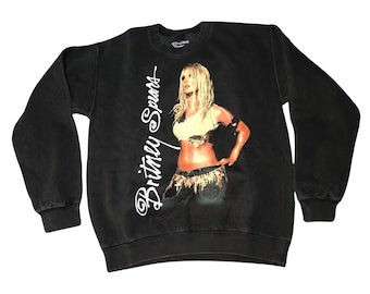 NEW Britney Spears Slave 4 You Distressed Vintage Black Wash Dye Crewneck Sweatshirt - Unisex Adult Size XS Relaxed Fit Officially Licensed