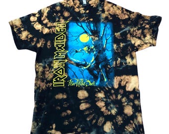 NEW Custom Iron Maiden Fear of the Dark Reverse-Dye Scrunch/Spiral T-Shirt - Unisex Adult Size XL - Officially Licensed