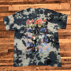 Custom Hand Made AC/DC ACDC Band - Blow Up Your Video - Short Sleeve Tie-Dye T-Shirt - Size M - Officially Licensed