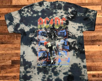 Custom Hand Made AC/DC ACDC Band - Blow Up Your Video - Short Sleeve Tie-Dye T-Shirt - Size M - Officially Licensed