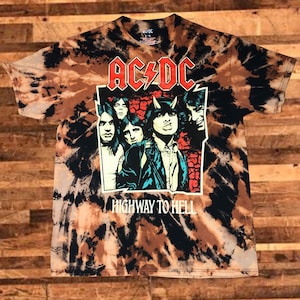Custom Hand Made AC/DC ACDC Band - Highway to Hell - Short Sleeve Tie-Dye T-Shirt - Size 2XL - Officially Licensed