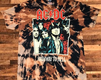 Custom Hand Made AC/DC ACDC Band - Highway to Hell - Short Sleeve Tie-Dye T-Shirt - Size 2XL - Officially Licensed