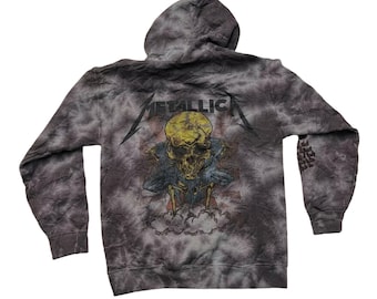 METALLICA Justice for All - Antracitgrå / Grå Muddy Tie-Dye Hoodie - Vuxenstorlekar - Unisex - Officiellt Licensierad