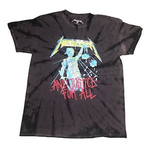 Metallica Justice For All Shirt Charcoal & Black Wash Tie-Dye Vintage Worn Look - Unisex - Officially Licensed