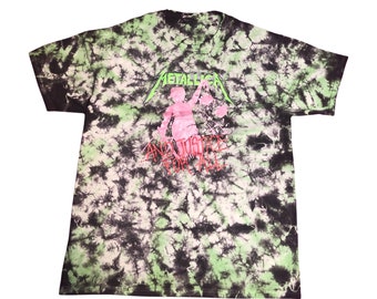 METALLICA - Justice for All w/ Pink Scales - Lime Green / Black Scrunch Tie-Dye T-Shirt - Adult Unisex Sizes - Officially Licensed