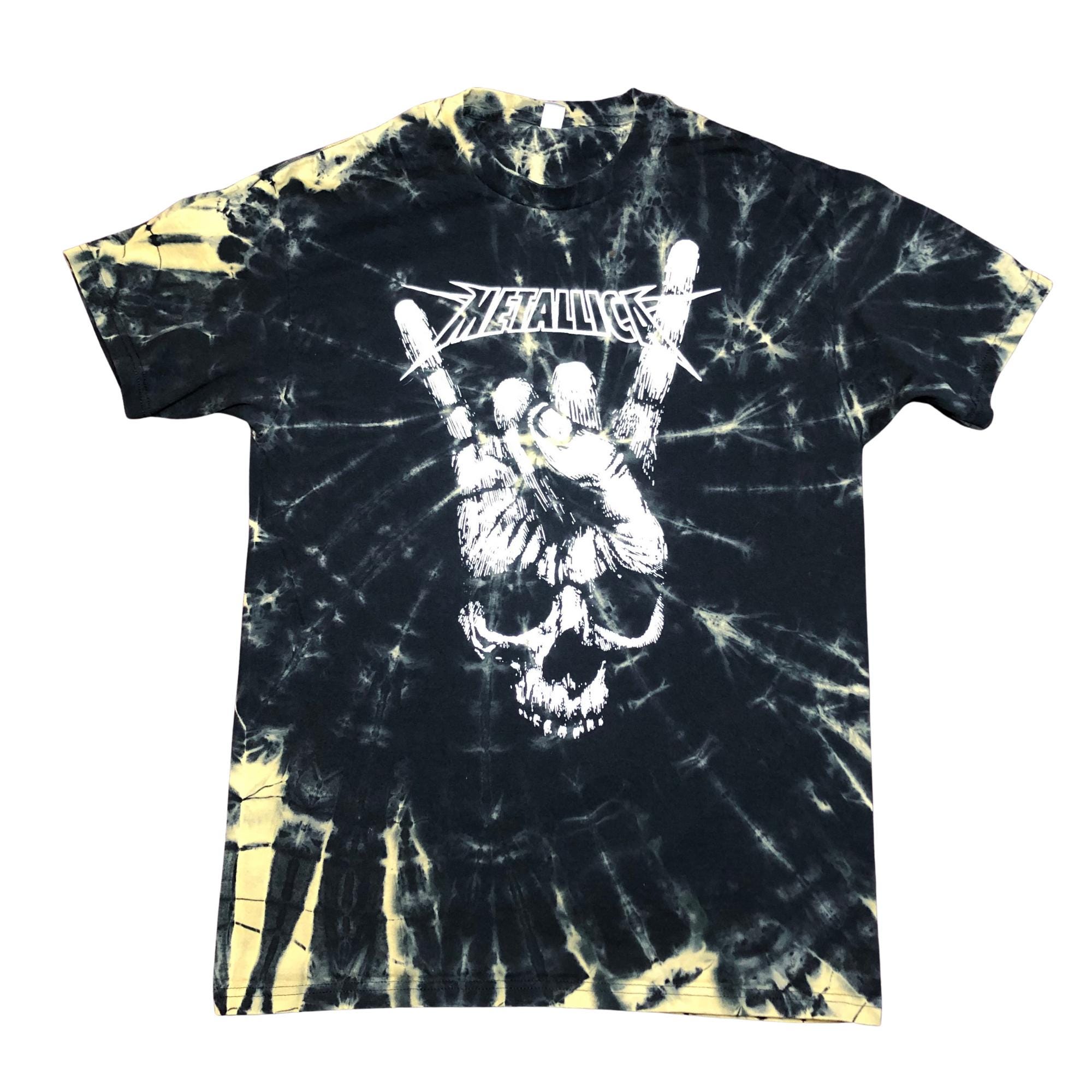 NEW Custom Metallica Horns Reverse-dye T-shirt - Unisex NEW Custom Metallica Horns Reverse-dye T-shirt - Unisex
