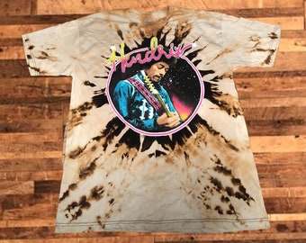 Custom Jimi Hendrix Icon - Retro - Short Sleeve Reverse Dye Tie-Dye T-Shirt - Adult Size Large - Officially Licensed