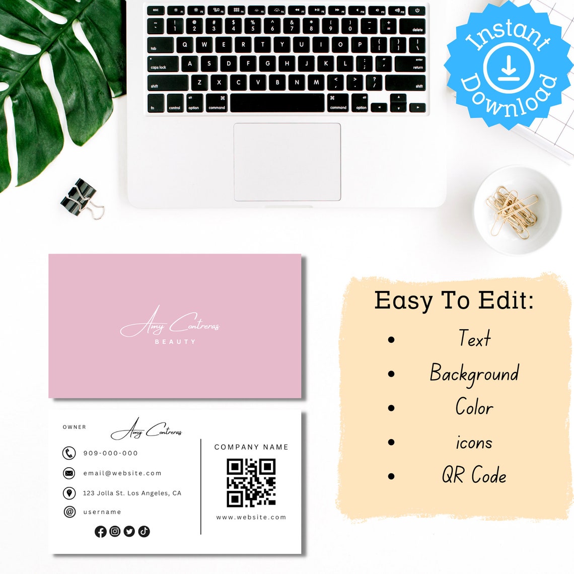 Digital Business Card QR Code Business Card Editable Canva Template