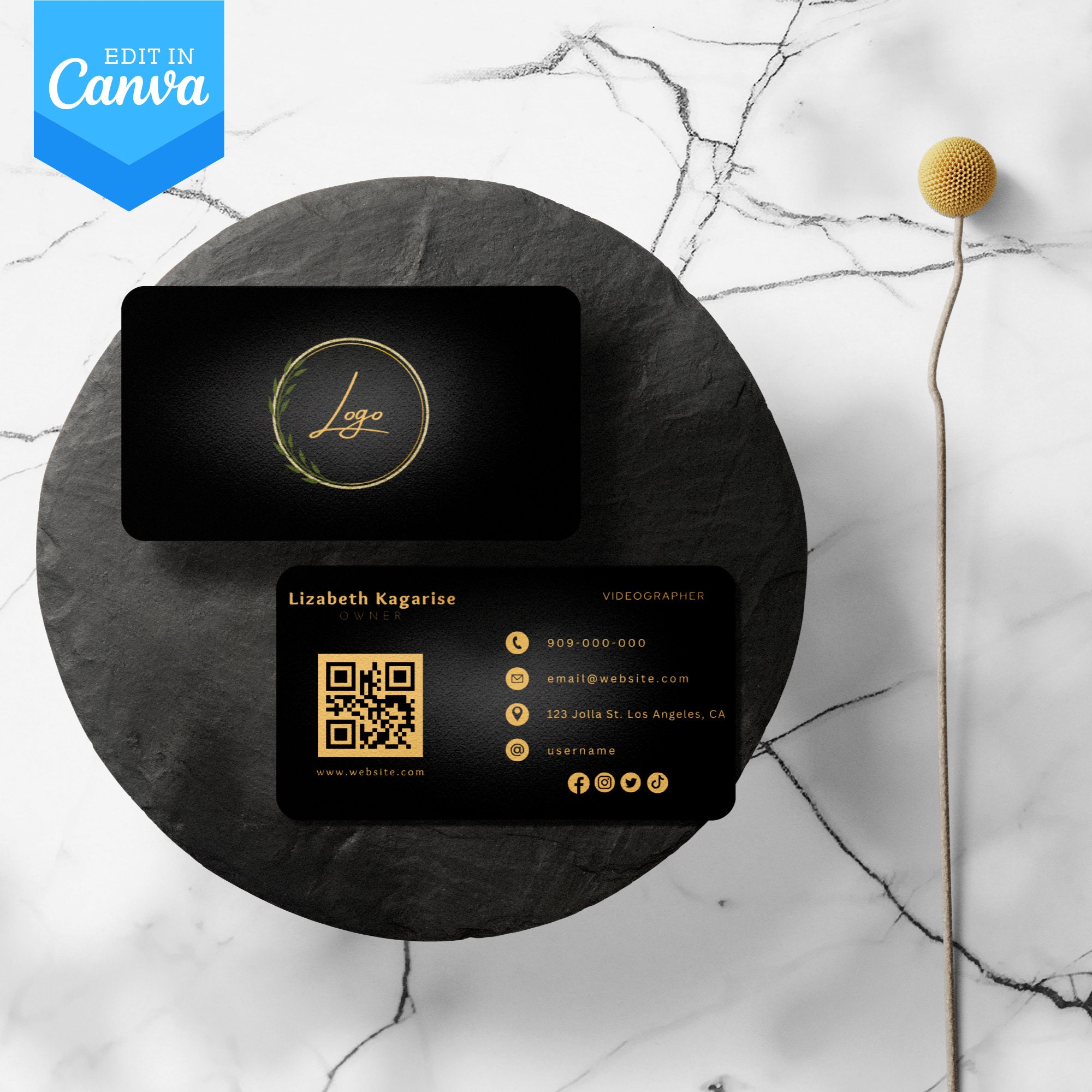 Digital Business Card QR Code Business Card Editable Canva Template