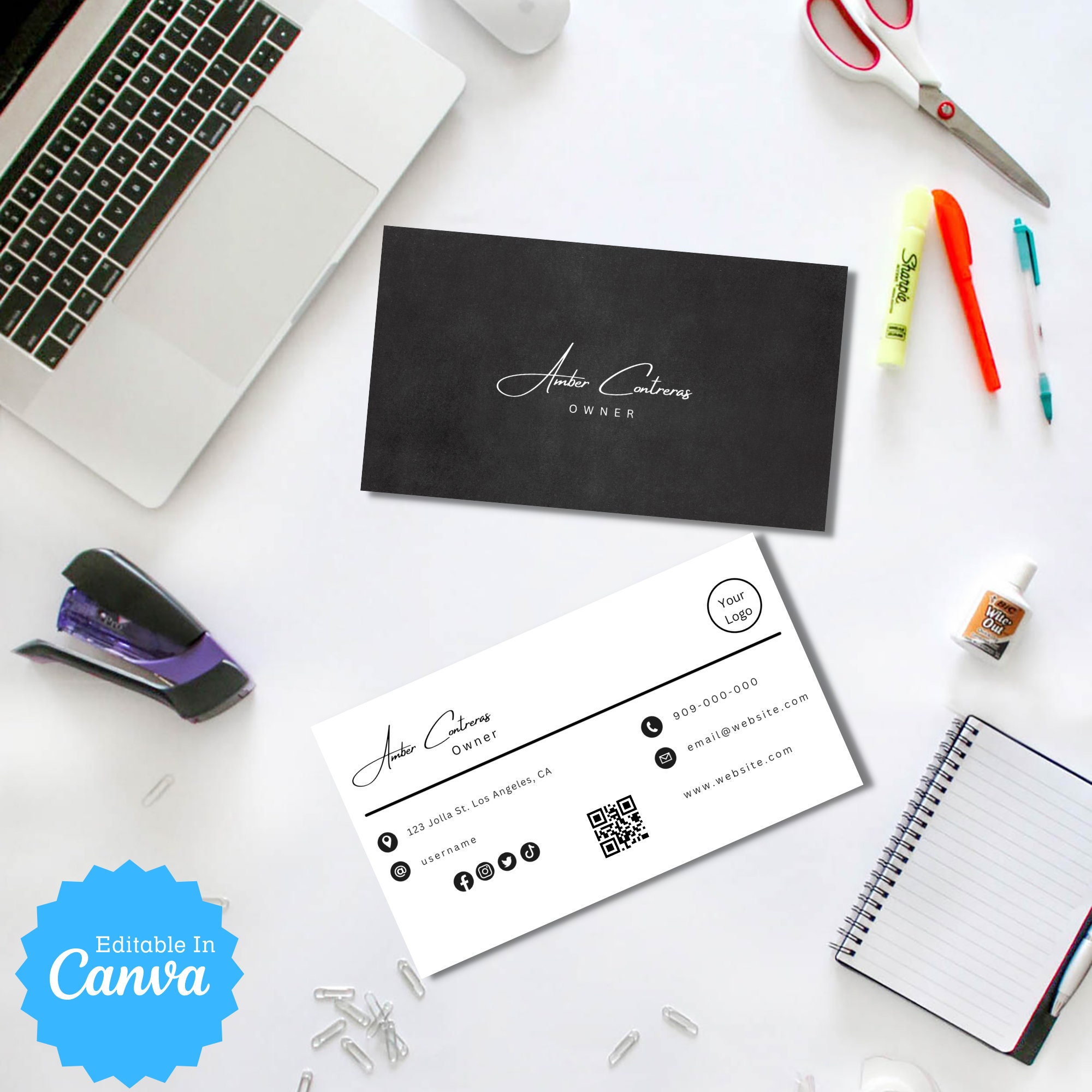 Digital Business Card QR Code Business Card Editable Canva Template