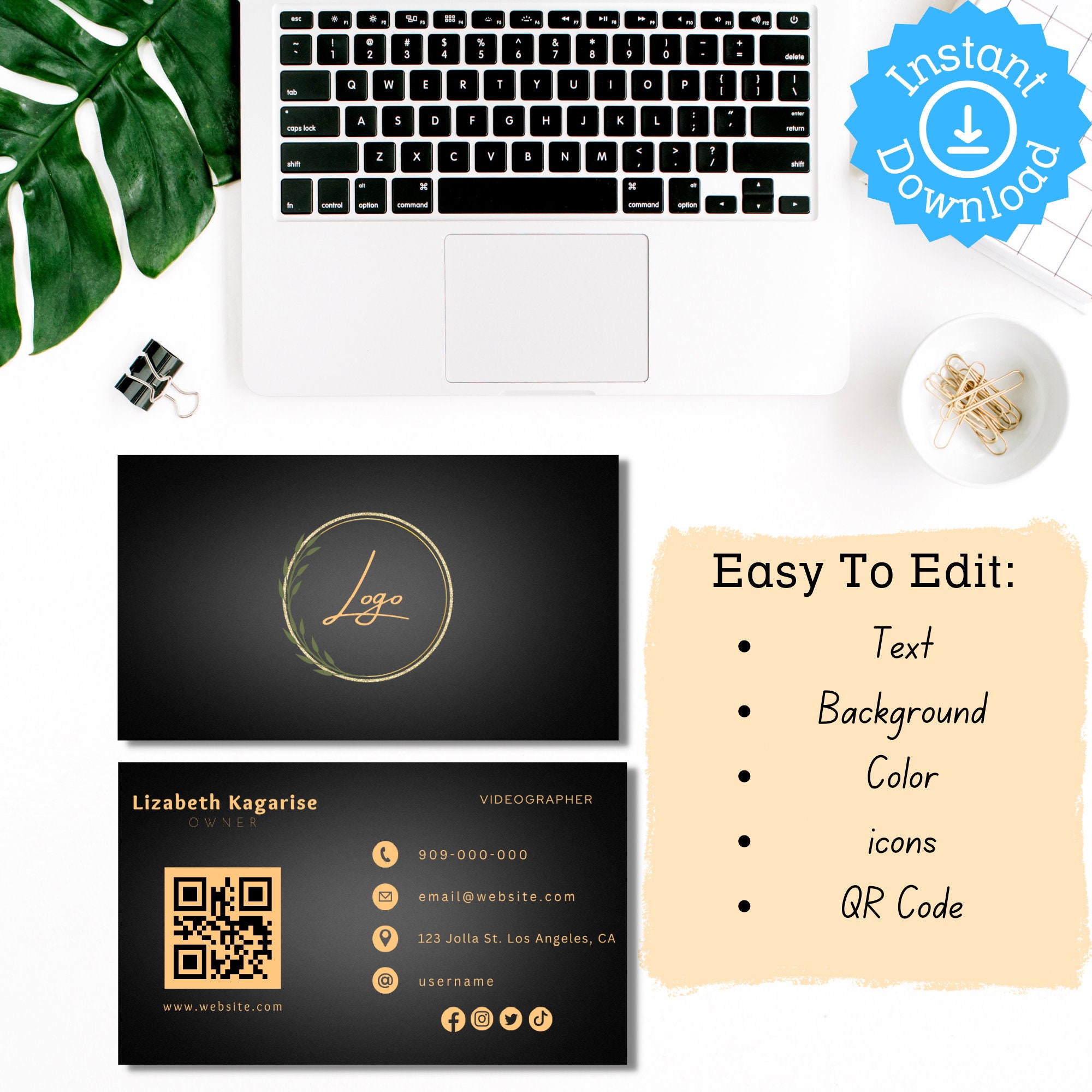 Digital Business Card QR Code Business Card Editable Canva Template