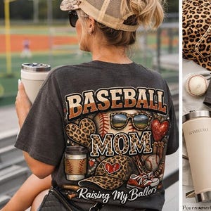 Baseball Mom PNG Raising Ballers DTF Sublimation Design Leopard Print Baseball Shirt Graphic Trendy Sports Mom Digital Download Travel Ball