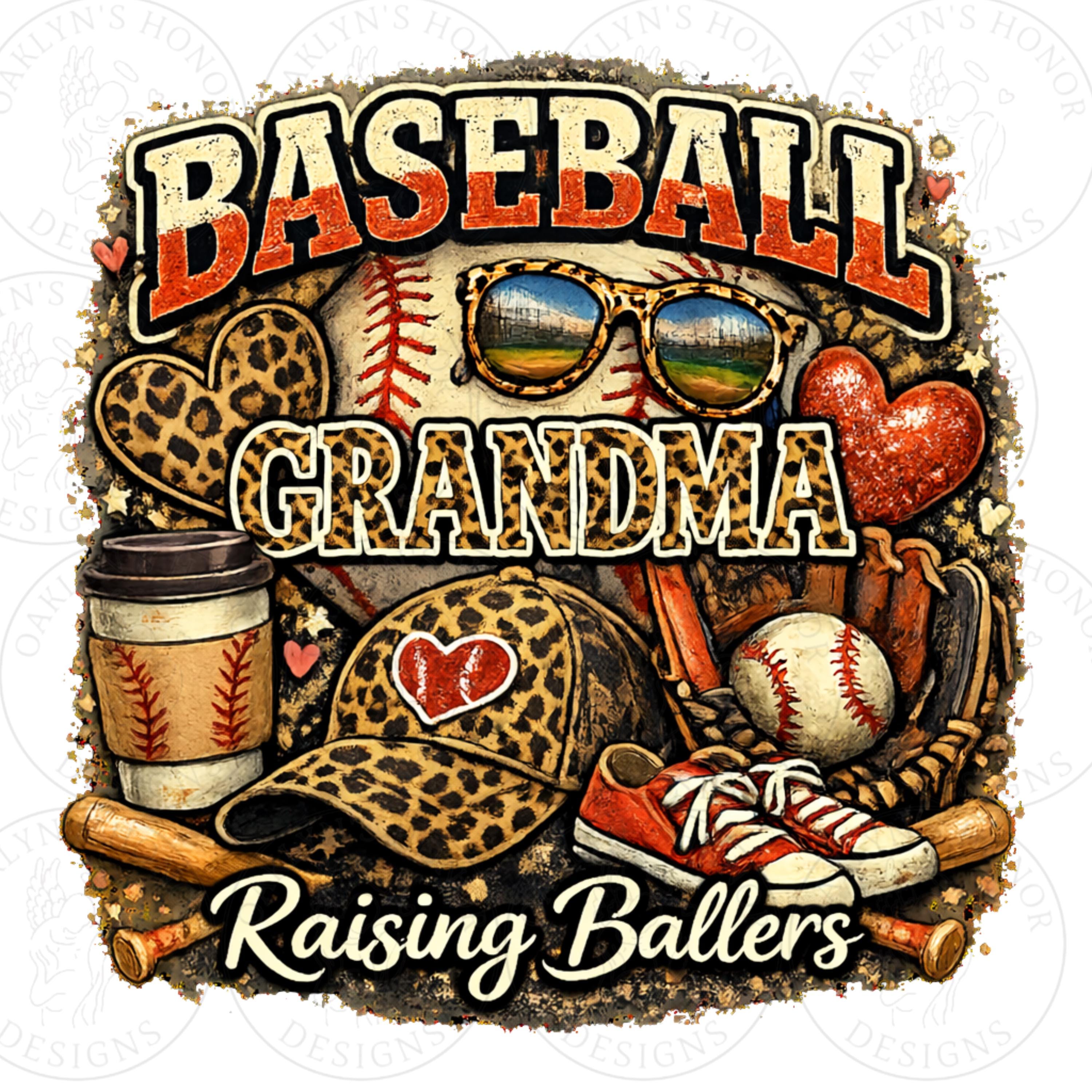 Baseball Grandma PNG Raising Ballers DTF Sublimation Design Leopard ...
