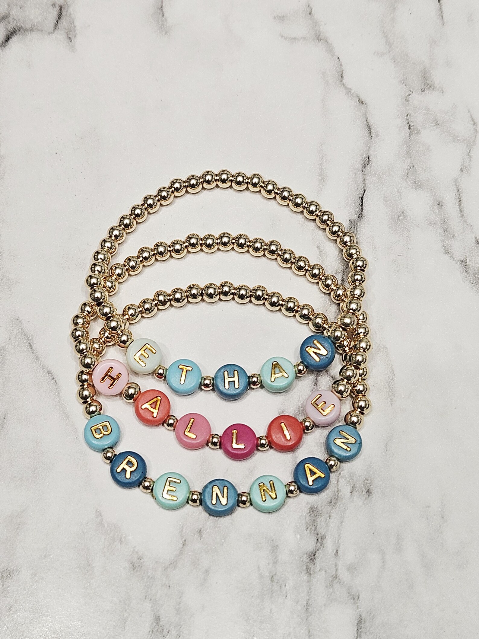 Gold Beaded Name Bracelet Custom Colorful Personalized Word Jewelry ...