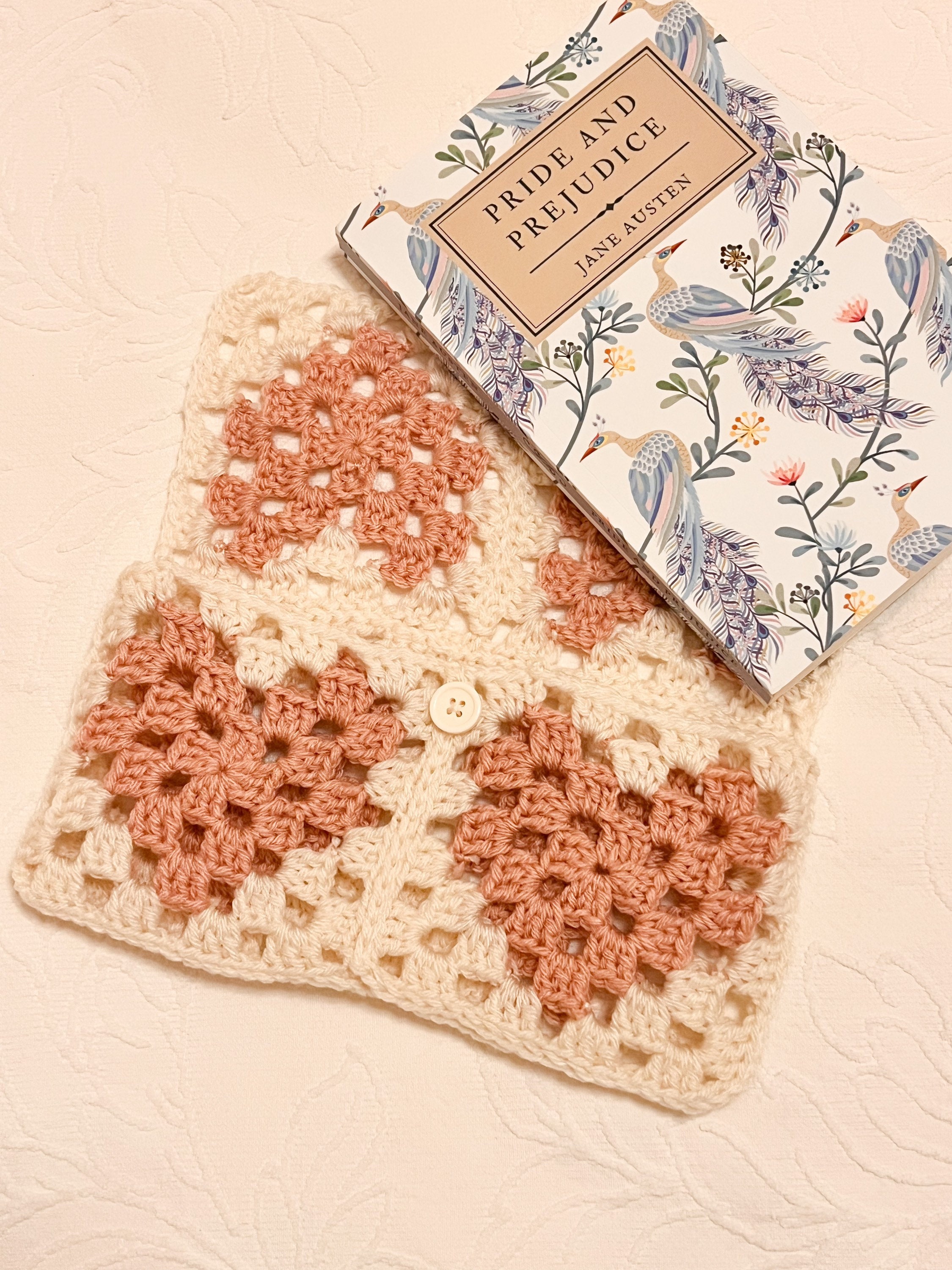Crochet Heart Granny Square Book Sleeve/cover Etsy