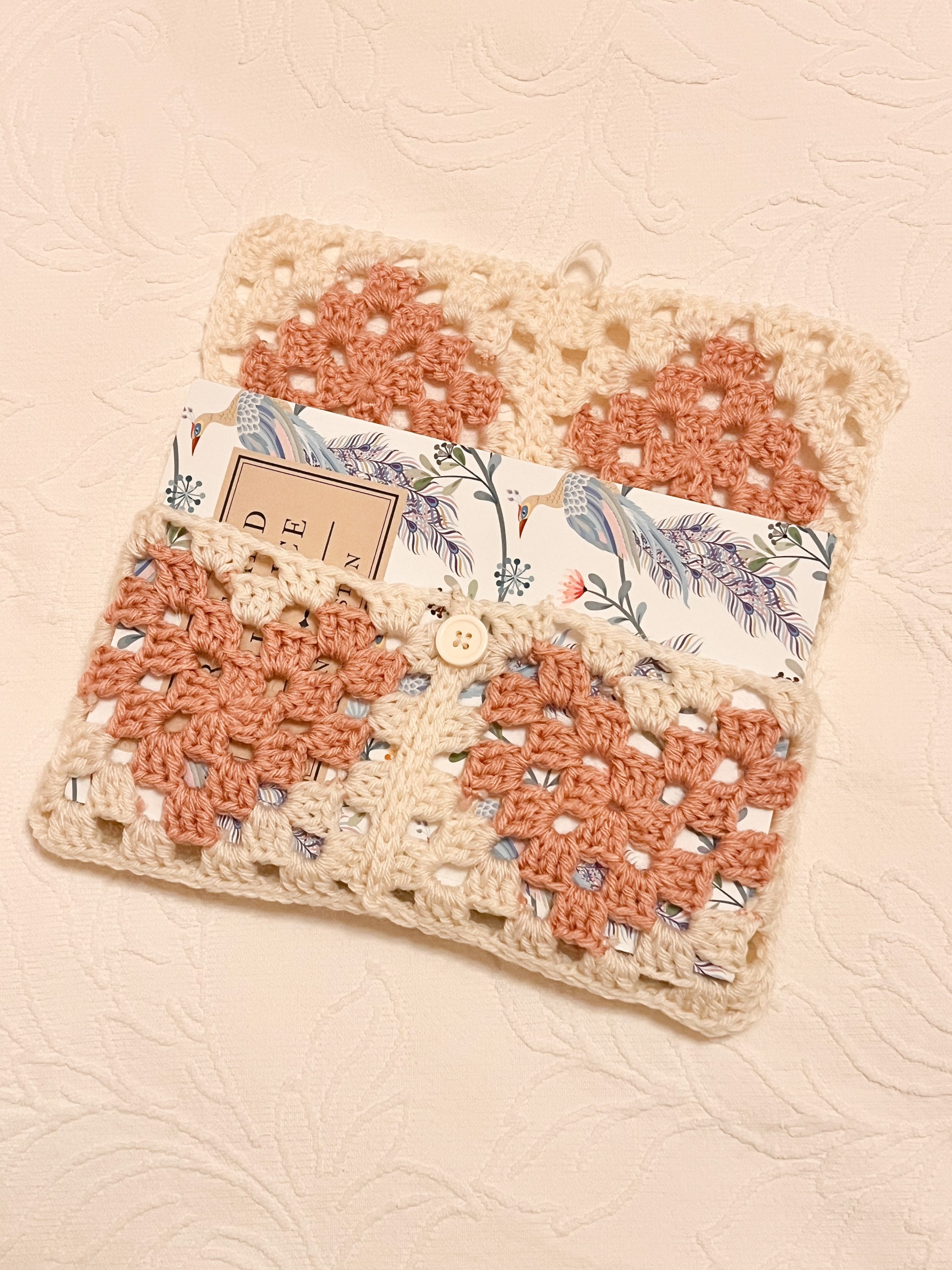 Crochet Heart Granny Square Book Sleeve/cover Etsy