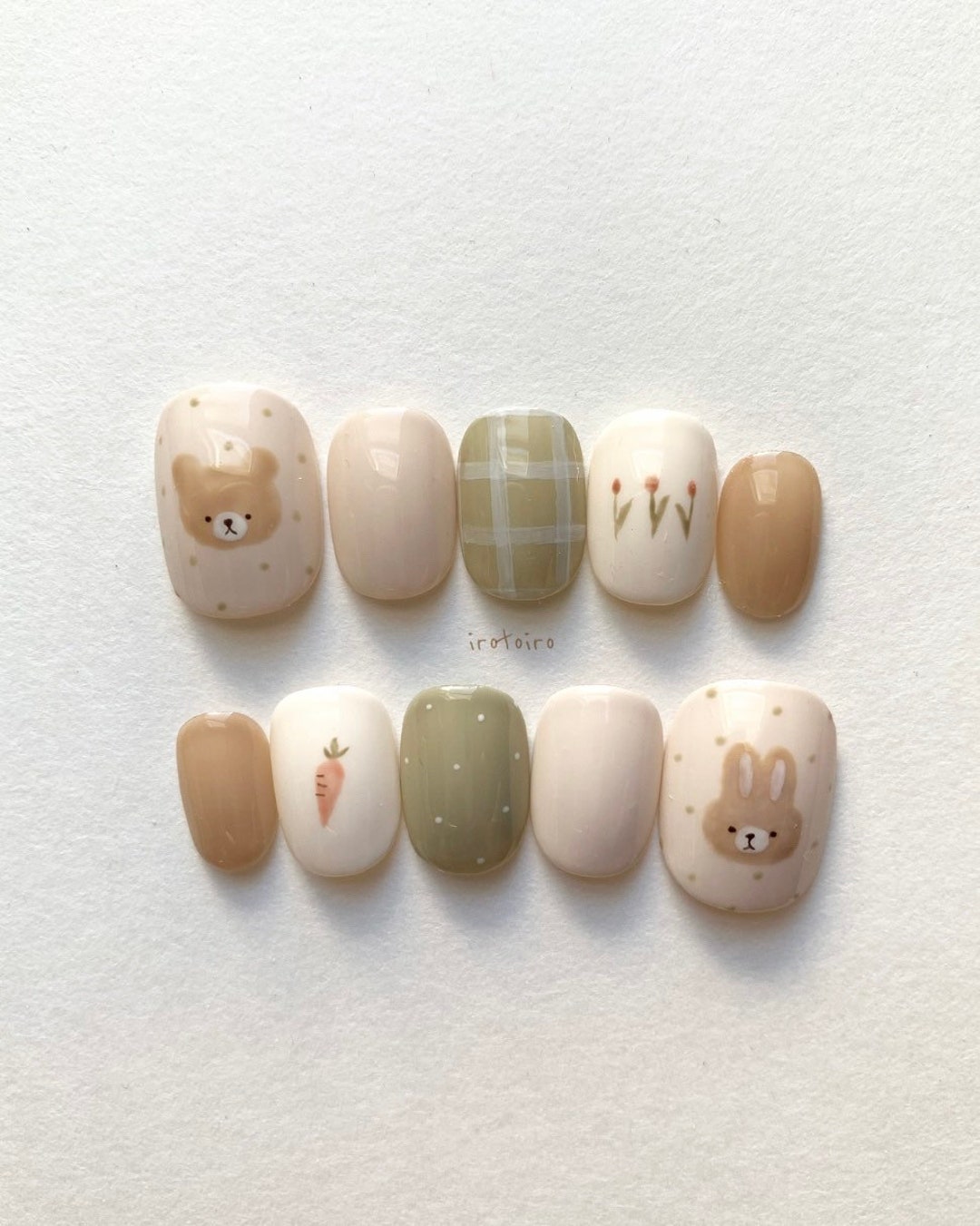 Cute Bear and Rabbit Tulip Press on Nails Kawaii Japanese - Etsy