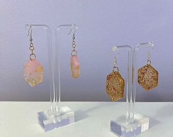 Customizable resin hexagon earrings