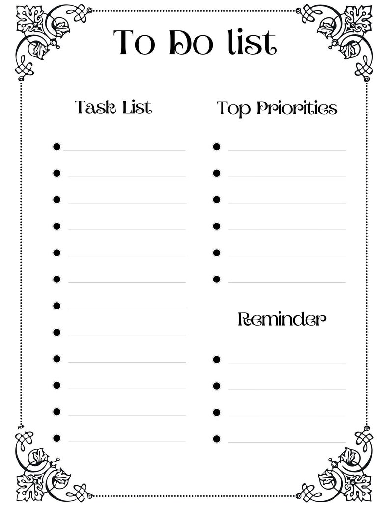 To Do List Printable, Instant Download, Daily Reminders, Task List