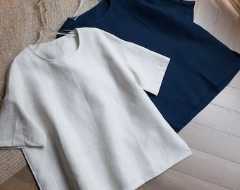 Minimalist Hemp T Shirt, Relaxed Natural Fiber Top, Breathable Summer Blouse, Luxury Tee