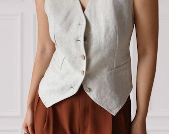 Tailored Linen Vest, Old Money Style Waistcoat, Minimalist Neutral Flax Suiting  Vest