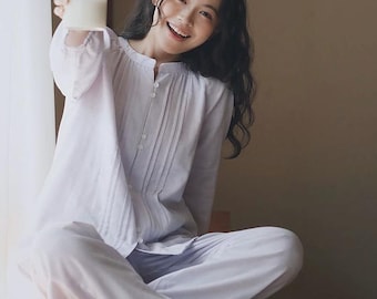 Cotton Soft Lilac Pajama Set, Relaxed Double Gauze Loungewear