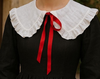 Vintage Linen Ruffled Collar, Detachable Peter Pan Collar, Regency Cosplay