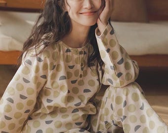 Organic Cotton Pajama Set, Vintage Cottagecore Loungewear, Soft Breathable Sleepwear, Pastel Country Style Homewear