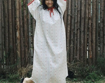 Cotton Nightgown, Vintage Floral Stripe Sleep Dress, Cottagecore Nightdress, Soft Gauze Lounge