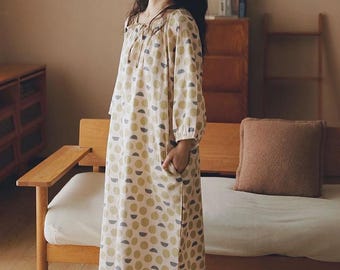 Maxi Cotton Nightgown, Loose Gauze Sleep Dress, Vintage Homewear, Mothers Day Gift, Boho Nightdress