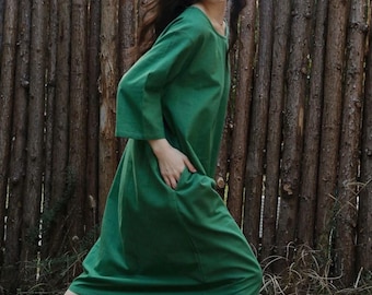 Vintage Green Cotton Gauze Nightgown, Oversized Lounge Dress, Minimalist Loose Fit